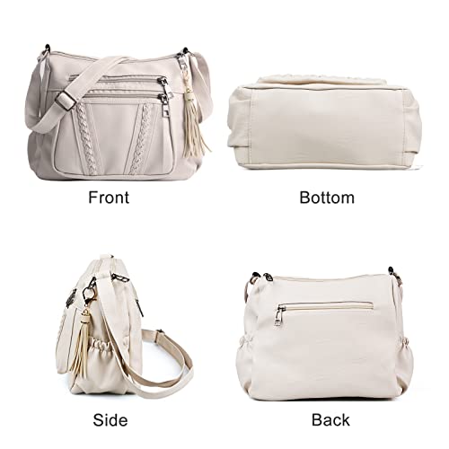 ELDA Crossbody Bags For Women Pocketbooks Soft PU Leather Purses and Handbags Multi Pocket Shoulder Bag - color: Cream Beige