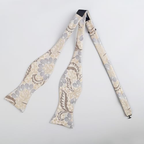 Alizeal Mens 2pcs Classic Floral Pattern Self-tied Bow Tie and Handkerchief Set - color: 035-khaki+brown
