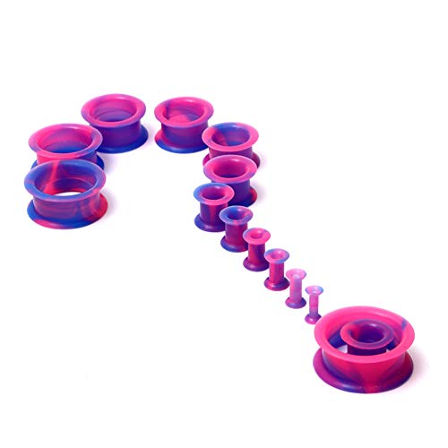 WBRWP 20/28pcs Ear Stretching kit Set: Hollow Hard/Soft Silicone Plugs and Tunnels Ear Expander Gauges Stretcher Body Piercing Jewelry - style: 28pcs Thick/Mixed Blue&Pink