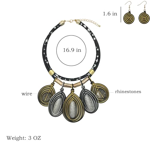Statement African Necklace For Women African Jewelry Costume Earring Sets Tribal Fashion Colorful Big Rhinestone Crystal Pendent Collar Choker Bold Chunky Bib Handmade - color: B silver