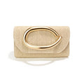 Straw Clutch Purses for Women,Summer Beach Bag,Woven Evening Handbags with Chain,Trendy Metal Handle Purses 2026 - color: Khaki