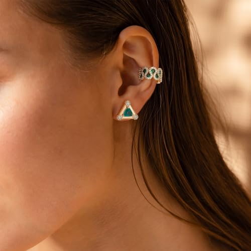 MTMY Gold Ear Cuff Earring for Women 14K Gold Plated Cubic Zirconia Non-Pierced Clip on Cartilage Chunky Ear Cuffs Hypoallergenic Jewelry - style: green cz / pair