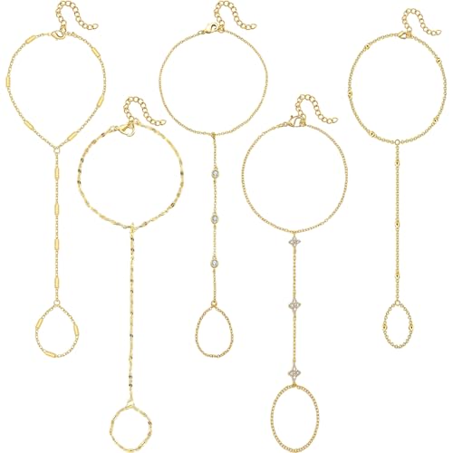 5PCS Hand Chain Bracelets for Women Ring Bracelet Adjustable Gold Bracelets Summer Jewelry Accessories for Women