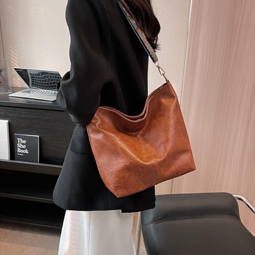 Hobo Bags for Women Crossbody Bag Guitar Strap Purse Vegan Leather Shoulder Handbags Boho Purses Tote Bucket Bag - color: Brown