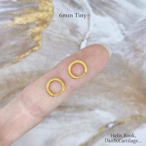 1 Pair 6mm Small Hoop Earrings for Women, Dainty 14K Gold Plated Huggie Hoop Earrings Hypoallergenic Lightweight Cartilage Earrings Set for Multiple Piercings for Sensitive (Gold/1.6mm) - color: Gold, size: 6mm (Thickness: 1.6MM)