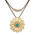 Boho Necklaces for Women Chunky Circle Necklace Layered Boho Circle Leather Choker Necklace Long Vintage Necklaces Bohemian Jewlery Gifts - style: Bohemian Large Pendant Necklace