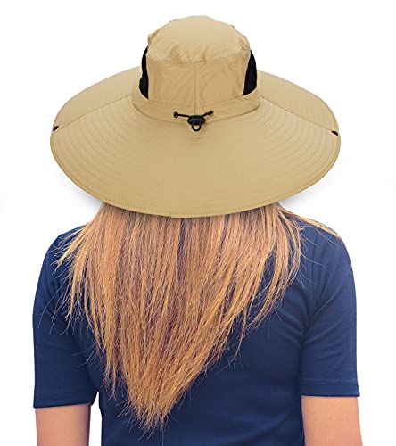 Leotruny Women Super Wide Brim Sun Hat UPF50+ Waterproof Bucket Hat for Fishing, Hiking, Camping - color: Khaki