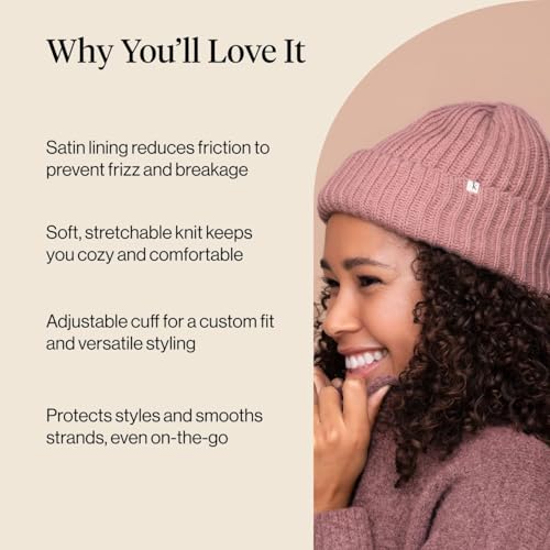 Kitsch Glazey™ Satin Lined Beanie for Men and Women – Cozy Winter & Anti Frizz Beanies for Men, Stylish Hat for All Hair Type - color: Blush