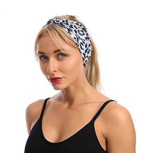 Woration Headband Yoga Leopard Print Cross Wide Elastic Headwear Head Wrap Hairband Twist Turban Knot Headpiece Hair Accessories for Women, Girls - Light Blue - color: Leopard A