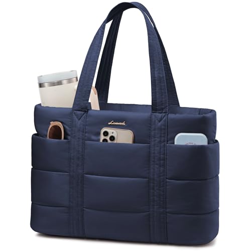 LOVEVOOK Tote Bag for Women, Large Puffer Work Tote Laptop Bag, Lightweight Travel Tote Bag with Zipper Gifts for Women - color: Blue-a, size: 15.6 Inch
