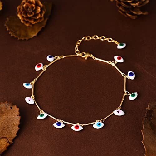 LOYATA Dainty Ankle Bracelet,14K Gold Plated Tiny Bead Anklet Dainty White Cubic Zirconia Cross Tassel Foot Chain Cute Lucky Moon Evil Eye Foot Jewelry Boho Anklets for Women - color: Evil Eye B