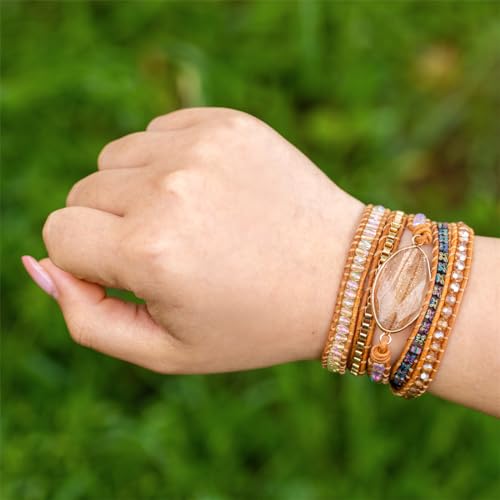 YGLINE Natural Stone Beaded Healing Wax String 5 Wraps Bracelets - color: golden