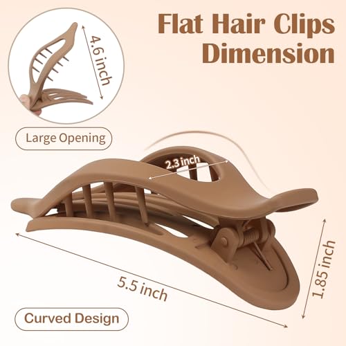 5.5 Inches Extra Large Flat Hair Clips for Women, 4 Pack XL Big Claw Clips for Thick Hair, Oversized Matte Strong Hold Non-slip Flat Claws, Khaki - color: Khaki-XL