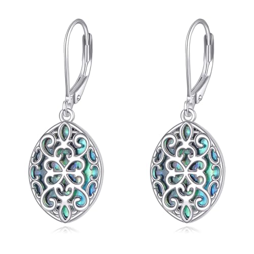 TIGER RIDER Abalone Shell 925 Sterling Silver Dangle Earrings Lightweight Filigree Dangle Drop Earrings for Women - style: Teardrop Drop