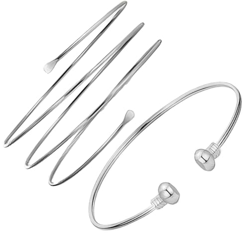 Silver Arm Cuff for Women Open Adjustable Armband Stackable Upper Arm Bracelet Bangle Minimalist Summer Beach Cuff Jewelry - color: Silver Arm Cuff EF