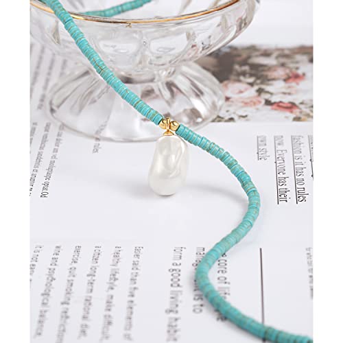 CANEVINKA Bohemian Beaded Choker Necklace 18K Gold Plated Bead Pendant Necklace Vintage Handmade Jewelry for Women - style: big pearl