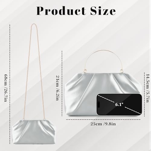 ERKOON Clutch Purse for Women Elegant Pleated Evening Bag Crossbody Shoulder Handbag Envelope Bag with 2 Detachable Chain - color: Silver