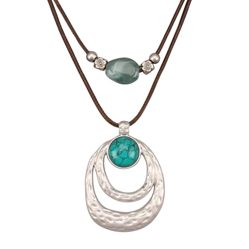 GelConnie Boho Necklaces for Women Cowgirl Necklace Stone Leather Cord Pendant Necklaces With Beads Long vintage Layered Choker Necklace - style: Leather Gold Pendant Necklace