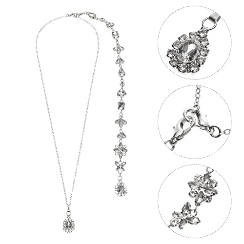 Holibanna Wedding Bridal Backdrop Necklace Crystal Flower Pendant Back Necklace Body Chain Jewelry for Women Girls (Silver)