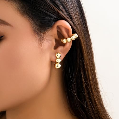 Gold Ear Cuff Earrings for Women Non Piercing 14K Gold Plated/Silver Cuff Clip On Cartilage Hoop Shining Cubic Zirconia Twisted Chain Ear Clip On Earring for Women Chunky Ear Cuffs Earrings - color: B-gold