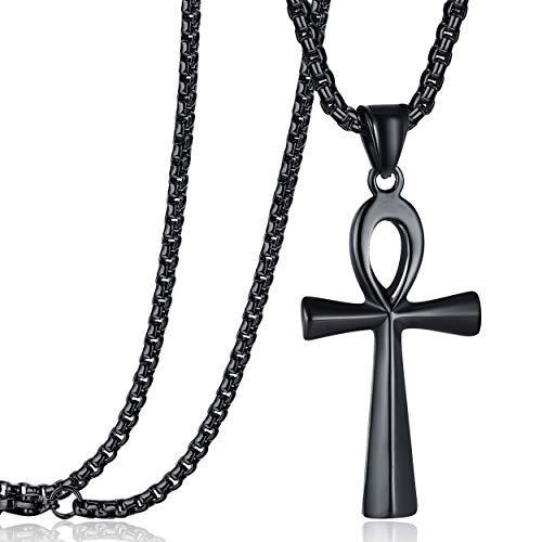 Rehoboth Stainless Steel Ancient Egyptian Coptic Ankh Cross Pendant Necklace for Womens Mens 24 Inch Chain Black Gold Silver - color: Black