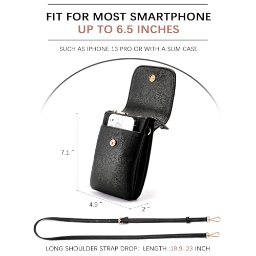 BOSTANTEN Vegan Leather Crossbody Bags for Women Designer Cell Phone Bag Wallet Purses Adjustable Strap - color: B-02-pebble Black