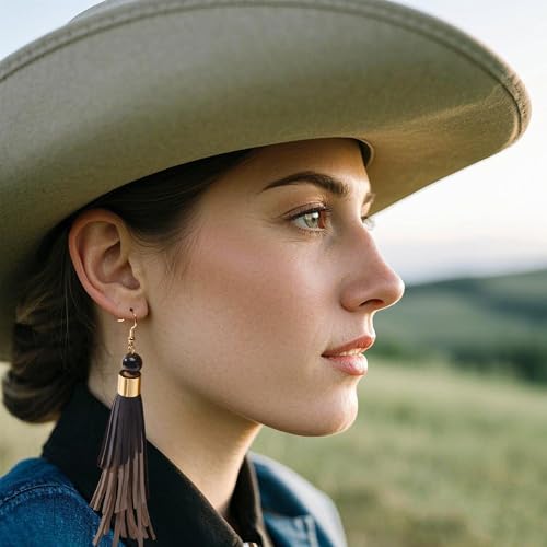 Coiris Boho Leather Layered Tassel Earrings for Women Lightweight Leather Fringe Dangle Earrings Handmade Bohemian Summer Beach Western Drop Earrings for Women - color: BlackBrown