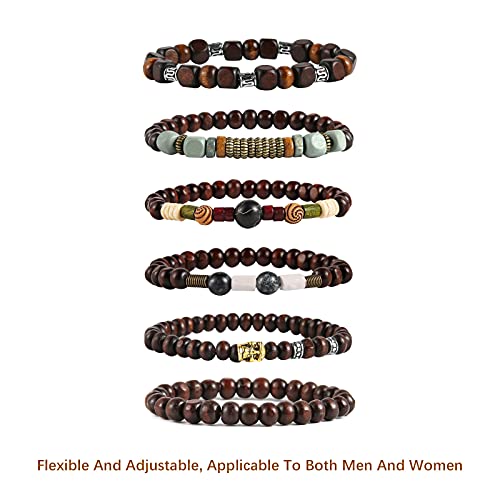 HZMAN Wrap Bracelets Men Women, Hemp Cords Wood Beads Ethnic Tribal Bracelets, Leather Wristbands - style: Skull