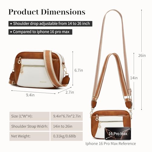 Crossbody Purse for Women Small Crossbody Bags Trendy Vegan Leather with Adjustable Shoulder Straps Gift for Mother Wife Mom - color: Brown With Beige Minimalism Upgrade