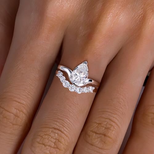 Oval/Pear/Cushion Cut Moissanite Wedding Ring Set D Color VVS1 Clarity 925 Sterling Silver Engagement Promise Anniversary Rings Bridal Sets for Women with Certificate - style: 2.54cttw Pear Cut