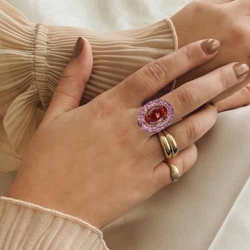 HZMAN Crystal Ring for Women Retro Antique Rhinestone Ring Cubic Zirconia Gold Plated Turkish Ring Jewelry Gift - color: Amber-Oval