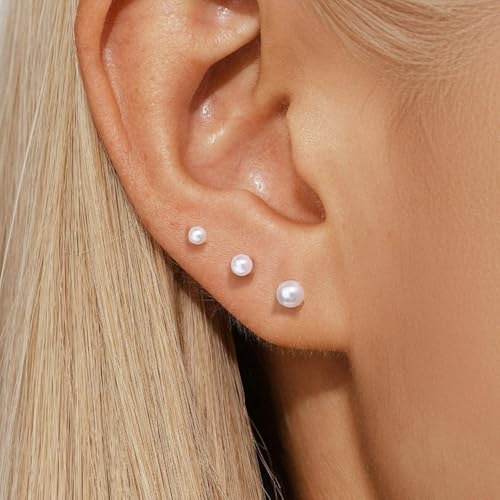 20G Hypoallergenic Surgical Steel Square Pearl Ball CZ Flat Back Stud Earrings for Sensitive Ear, Lightweight Shiny Earrings Studs for Helix Tragus Cartilage Multiple Piercing - color: Gold-E
