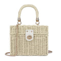 Handwoven Rattan Bag for Women Wicker Crossbody Shoulder Bag Straw Beach Tote Bag Top Handle Satchel Handbag with Chain Strap - color: Beige