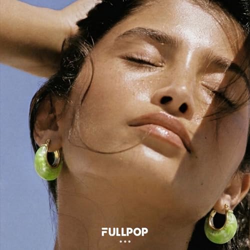 Fullpop Vintage Earrings for Women, Chunky 14K Gold Plated Resin Hoop Earrings Lightweight Hollow Drop Earrings Hypoallergenic Earrings for Women Vintage Anthropologie Jewelry Gifts for Women - size: Round-Light Green