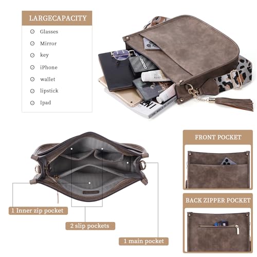 HKCLUF Crossbody Bag Purse for Women 2PCS/Set Leather Hobo Handbag Wallet Set With 2Adjustable Guitar Strap Shoulder Bag | Purse - color: 03 Apricot