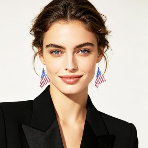 coadipress Metal Mesh Grid Sequins Tassel Long Drop Dangle Earrings for Women Trendy Lightweight Charms Disco Vintage Colorful Long Hook Earrings Bridal Wedding Jewelry - color: Flag