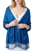 Achillea Lightweight Pashmina Scarf for Women – Soft Silky Shawl Wrap for Evening Dresses, Bridesmaids & Everyday Wear - color: Denim Blue