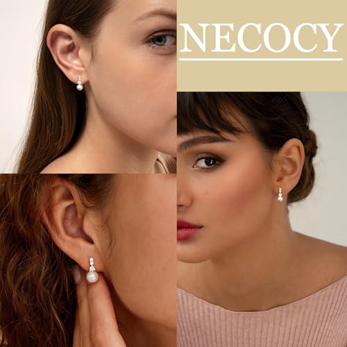 NECOCY Gold Dangle Earrings for Women Non Tarnish 14K Gold Plated Drop Wedding Hypallergenic Earring Dainty Long Hanging Chain CZ Pearl Threader Earrings Trendy Silver Plated Jewelry for Women - style: Gold&Style14