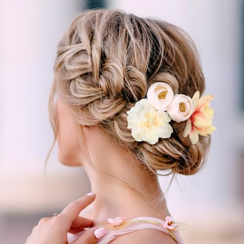 BBTO 21 Pcs Flower Hair Clip Rose Hair Clips Barrettes for Women Flower Accessories Boho Bride Claw Clip Hairpin Brooch Pin Headpiece for Wedding (Orange) - color: Orange