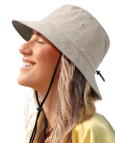 Water-Resistant Bucket Hat for Women Men Rain Hat UPF 50+ Boonie Sun Hat Foldable Summer Floppy Fishing Safari Hats - color: Beige
