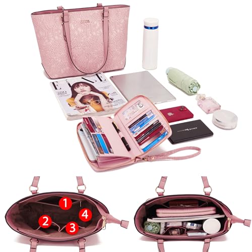 Purses And Wallets Set For Women Work Tote Satchel Handbags Shoulder Bag Top Handle Totes Purse With Matching Wallet - color: A57-3pcs/Set Pink