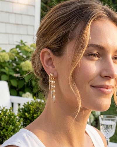 MUMREUES Gold Earrings for Women Trendy 14K Gold Plated Dangle Earrings Small Hoop Huggie Drop Stud Earrings Cubic Zirconia Simple Minimalist Dainty Chain Tassel Hypoallergenic Earrings - color: Tassel & Gold