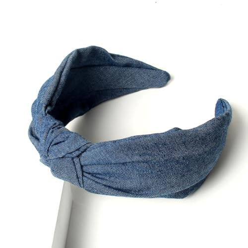 Cuizhiyu 3Pack Denim Knot Headband Knotted Wide Headband for Women,Blue Knot Headbands Non slip Hairbands Girls Fabric Head bands Hair Accessories