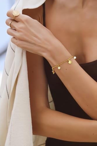 Gold Charm Bracelet for Women Boho Adjustable Shell Starfish Bracelet Summer Beach Ocean Statement Bracelets - color: Charm bracelet