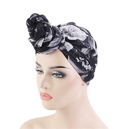 Qianmome Womens Big Flower Turban Beanie Elegant Cap Head Wrap Stretch Long Hair Scarf Headscarf - color: 4pieces-25-style 2