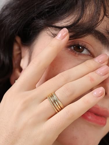 14K Gold Filled Rings for Women, Dainty Stacking Rings for Women, Thin Gold Band Ring Plain Statement Ring Comfort Fit Size 6-10 - color: 14K Filled Gold -4pcs