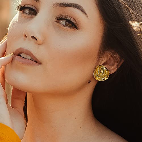 Mytys Two Tone Earrings for Women Gold and Silver Crossover Half Hoop Statement Earring Designer Stud Earrings - color: flower Gold