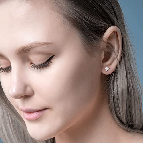 3 Pairs 925 Sterling Silver Star Stud Earrings for Women,Tiny Simple Geometric Stud Earrings Set Small Hypoallergenic Cartilage Tragus Ear Jewellery for Men (3/4/5mm) - color: 06 Silver-3 Pairs-5mm