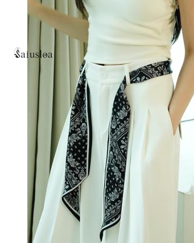 Purse Scarf For Handbags Head Scarves For Women's Hair Bags Scarfs Long Skinny Scarves Fashion Silky - color: A2-black Cashew Nuts