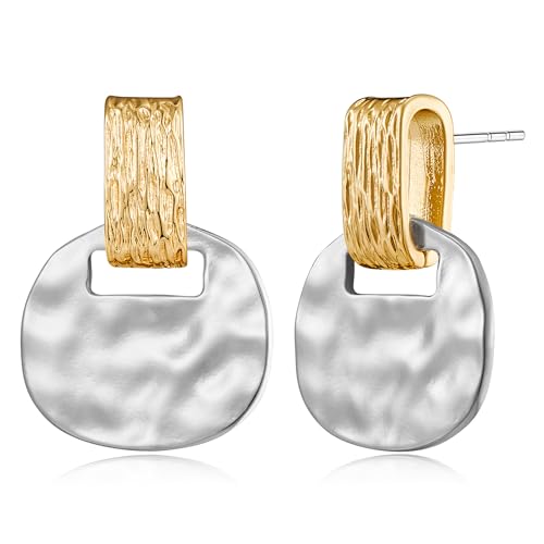 MUYAN Gold and Silver Boho Hammered Dangling Earrings for Women Modern Statement Finish Dangle Drop Earrings Jewelry - color: A Two Tone